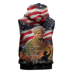 Harriet Tubman Sleeveless Zip Hoodie American Flag Background Underground Railroad Quote Powerful Civil Rights - African Pride