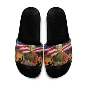 Harriet Tubman Slide Sandals American Flag Background Underground Railroad Quote Powerful Civil Rights - African Pride