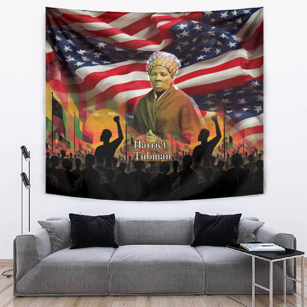 Harriet Tubman Tapestry American Flag Background Underground Railroad Quote Powerful Civil Rights - African Pride