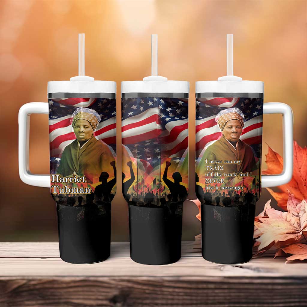 Harriet Tubman Tumbler With Handle American Flag Background Underground Railroad Quote Powerful Civil Rights - African Pride