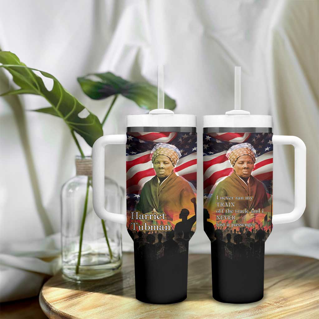 Harriet Tubman Tumbler With Handle American Flag Background Underground Railroad Quote Powerful Civil Rights - African Pride
