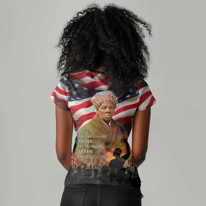 Harriet Tubman Women V-Neck T-Shirt American Flag Background Underground Railroad Quote Powerful Civil Rights TS04