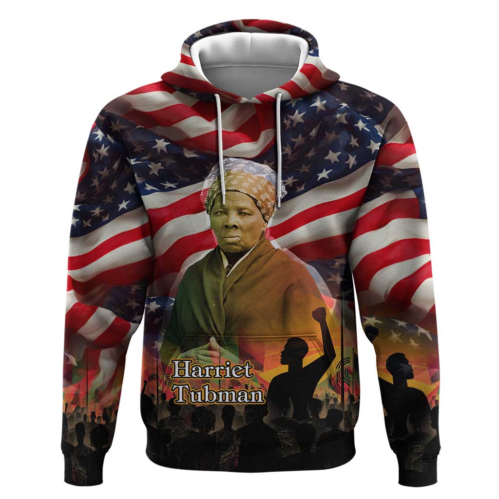 Harriet Tubman Zip Hoodie American Flag Background Underground Railroad Quote Powerful Civil Rights - African Pride