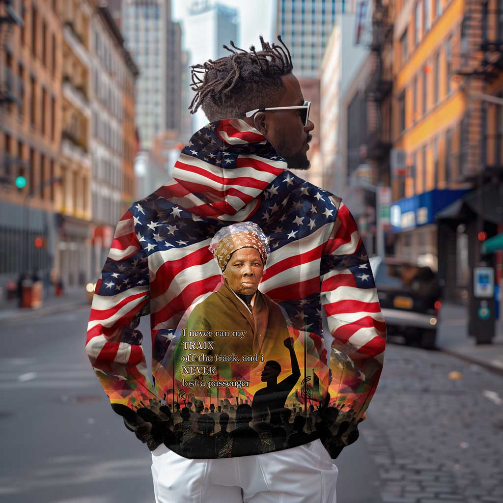 Harriet Tubman Zip Hoodie American Flag Background Underground Railroad Quote Powerful Civil Rights - African Pride