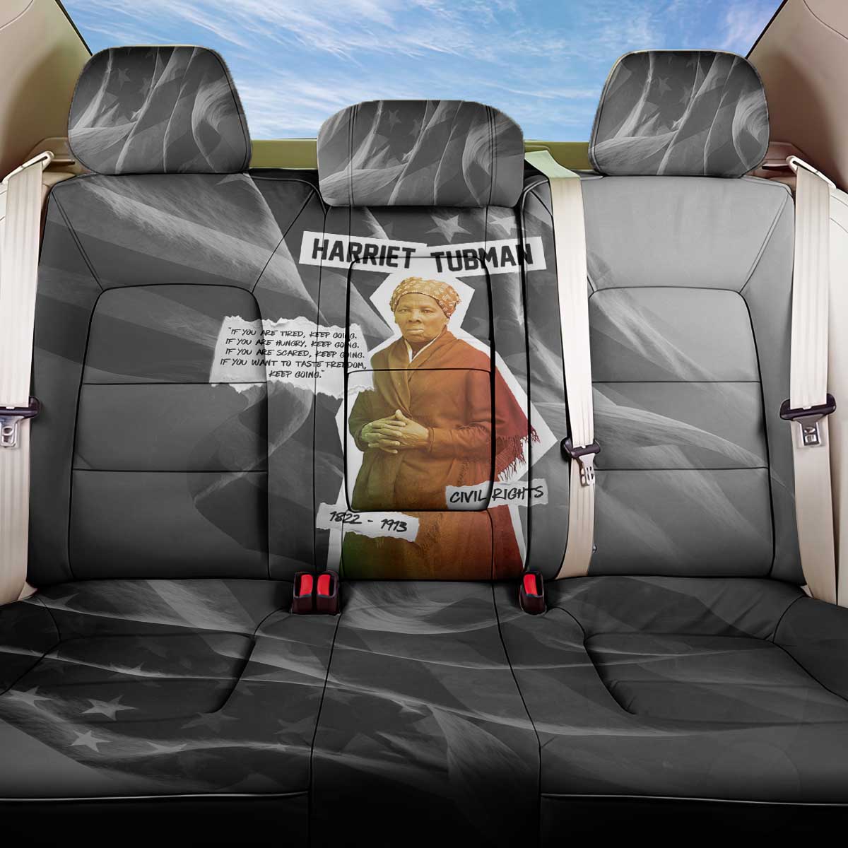 Harriet Tubman Back Car Seat Cover American Flag Background Civil Rights Quote Keep Going Tribute Design - African Pride