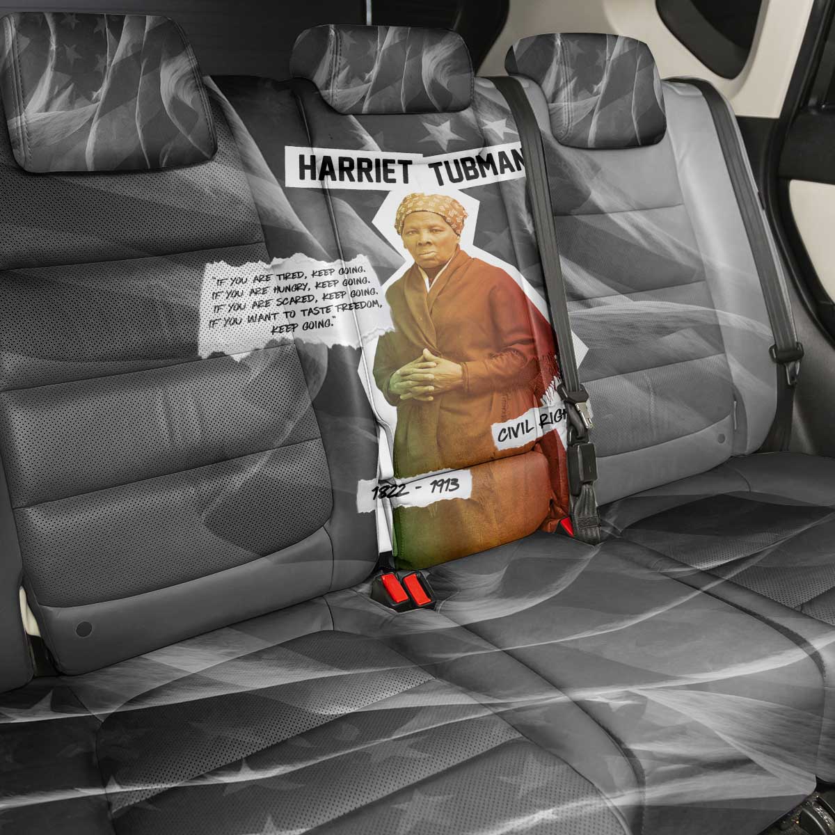 Harriet Tubman Back Car Seat Cover American Flag Background Civil Rights Quote Keep Going Tribute Design - African Pride