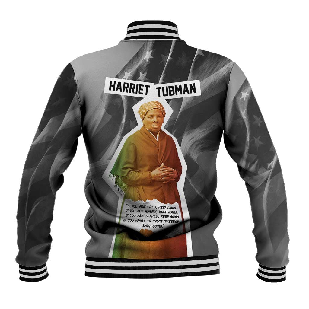 Harriet Tubman Baseball Jacket American Flag Background Civil Rights Quote Keep Going Tribute Design - African Pride