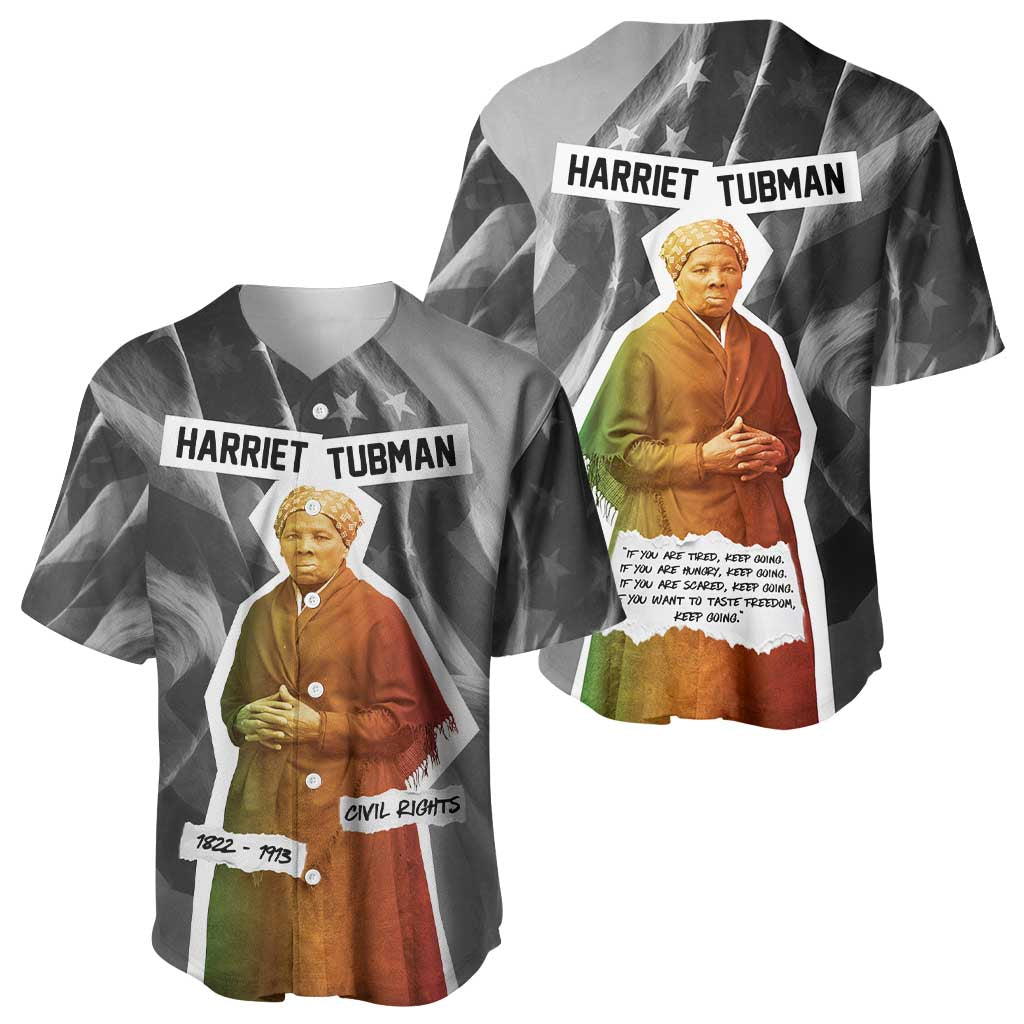 Harriet Tubman Baseball Jersey American Flag Background Civil Rights Quote Keep Going Tribute Design TS04