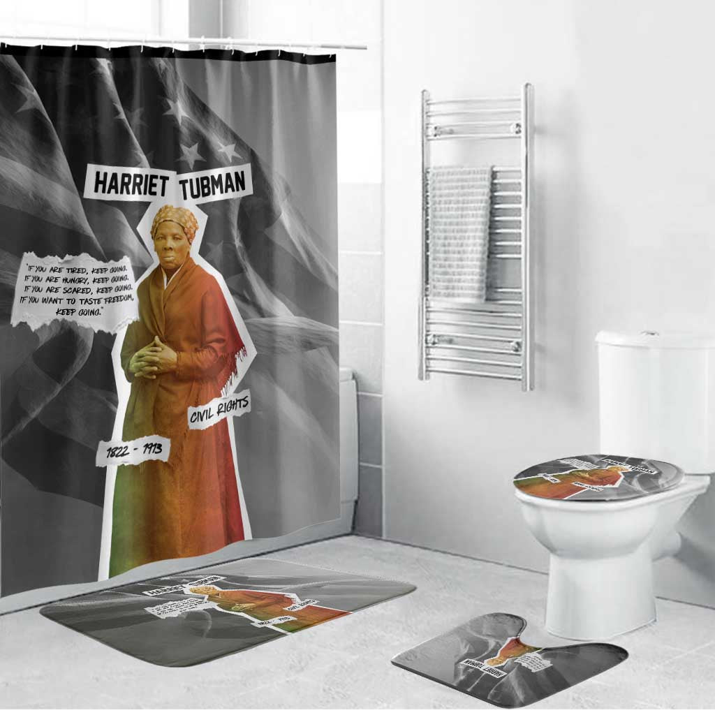 Harriet Tubman Bathroom Set American Flag Background Civil Rights Quote Keep Going Tribute Design - African Pride