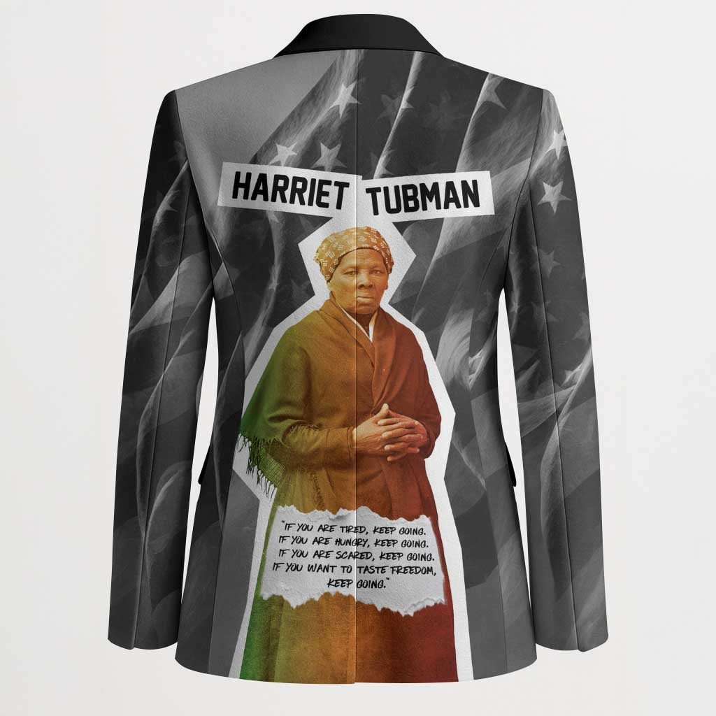 Harriet Tubman Blazer American Flag Background Civil Rights Quote Keep Going Tribute Design - African Pride