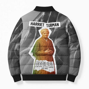 Harriet Tubman Bomber Puffer Jacket American Flag Background Civil Rights Quote Keep Going Tribute Design - African Pride