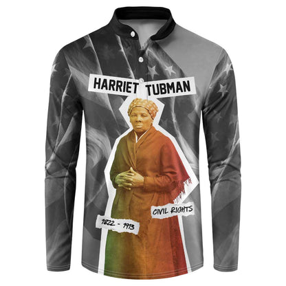 Harriet Tubman Button Sweatshirt American Flag Background Civil Rights Quote Keep Going Tribute Design