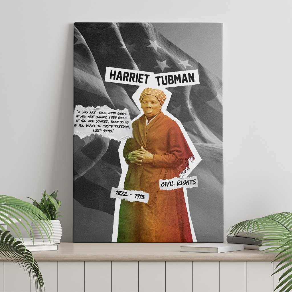 Harriet Tubman Canvas Wall Art American Flag Background Civil Rights Quote Keep Going Tribute Design - African Pride