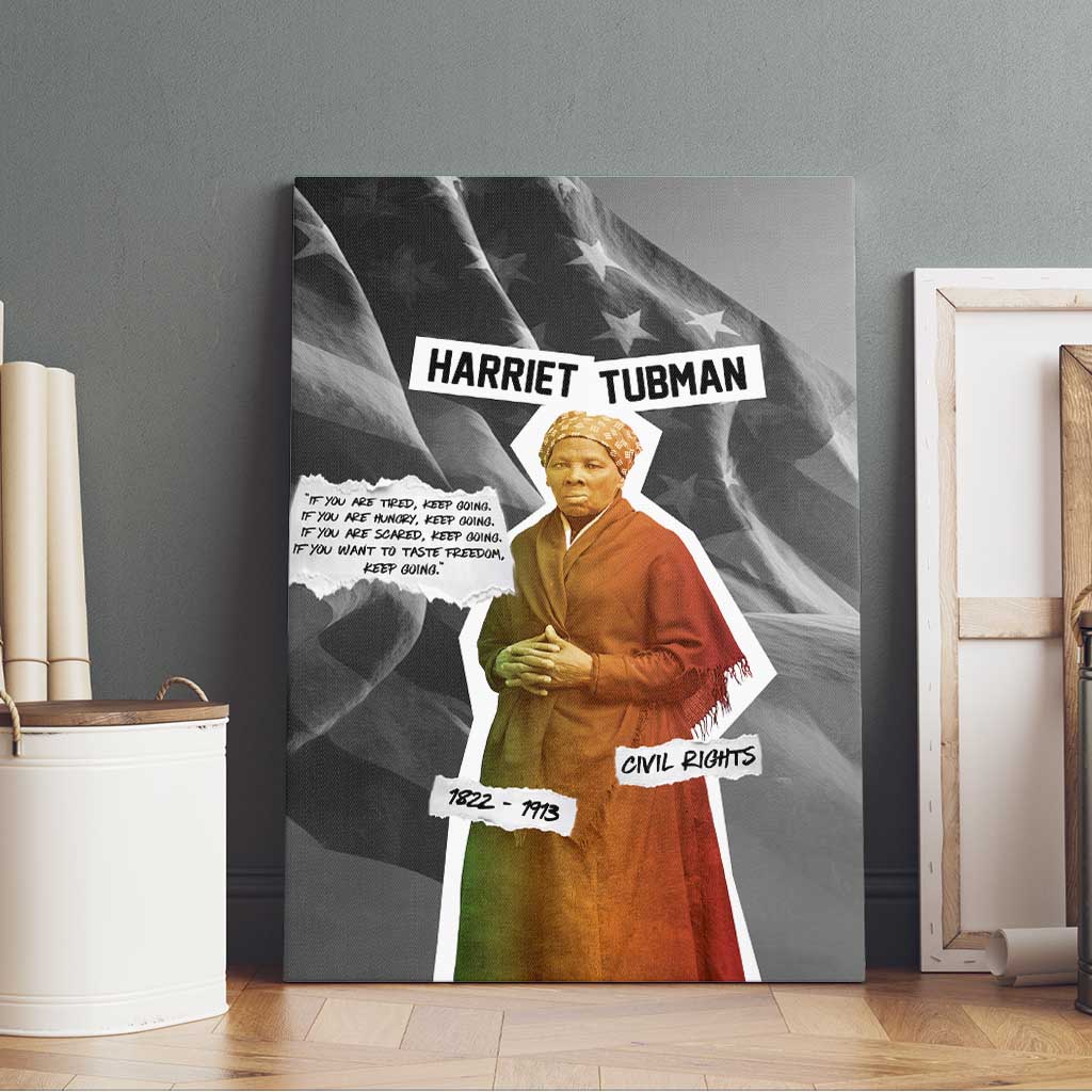 Harriet Tubman Canvas Wall Art American Flag Background Civil Rights Quote Keep Going Tribute Design - African Pride
