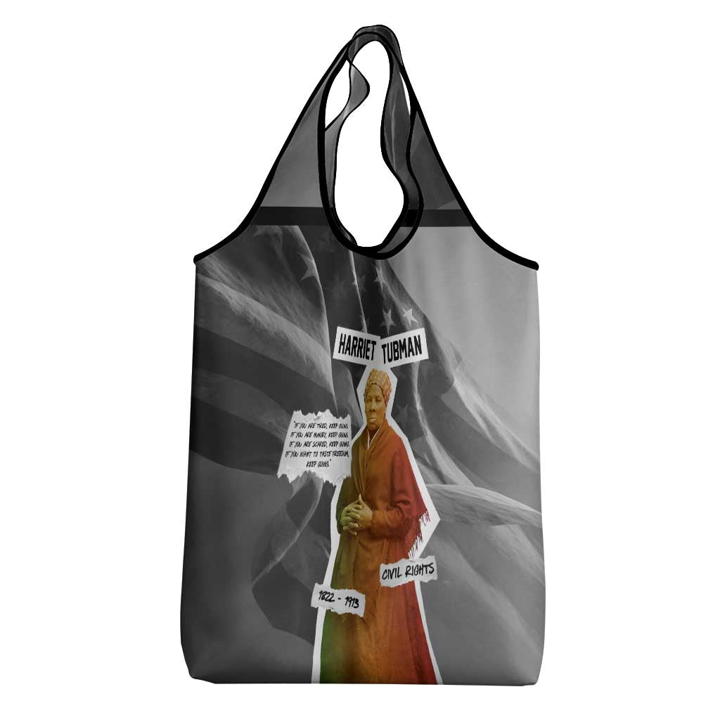 Harriet Tubman Grocery Bag American Flag Background Civil Rights Quote Keep Going Tribute Design - African Pride