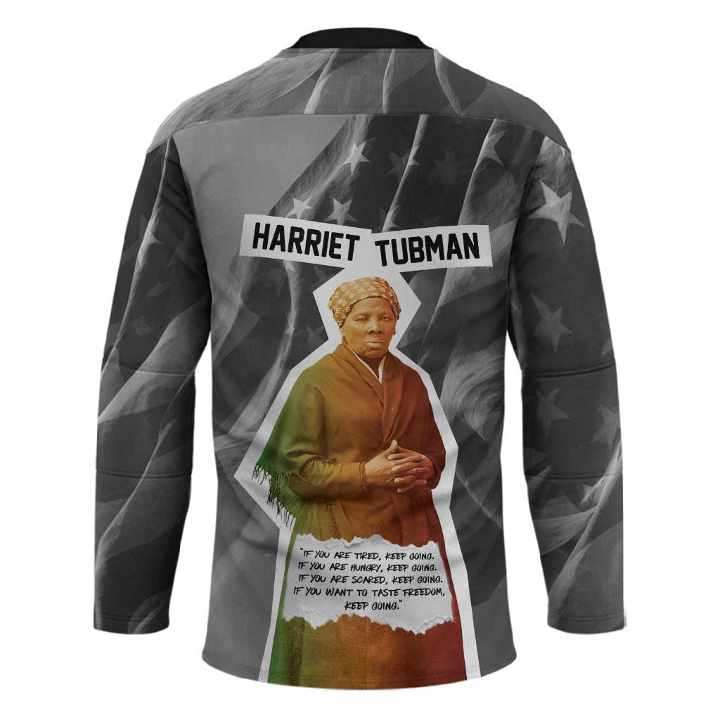 Harriet Tubman Hockey Jersey American Flag Background Civil Rights Quote Keep Going Tribute Design - African Pride