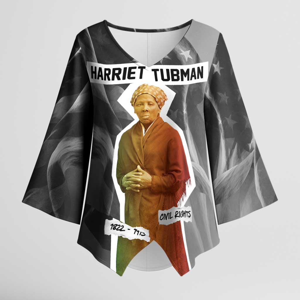 Harriet Tubman Kimono Sleeve Blouse American Flag Background Civil Rights Quote Keep Going Tribute Design - African Pride