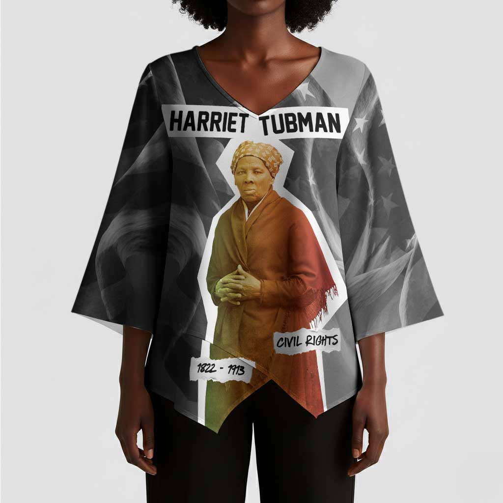 Harriet Tubman Kimono Sleeve Blouse American Flag Background Civil Rights Quote Keep Going Tribute Design - African Pride