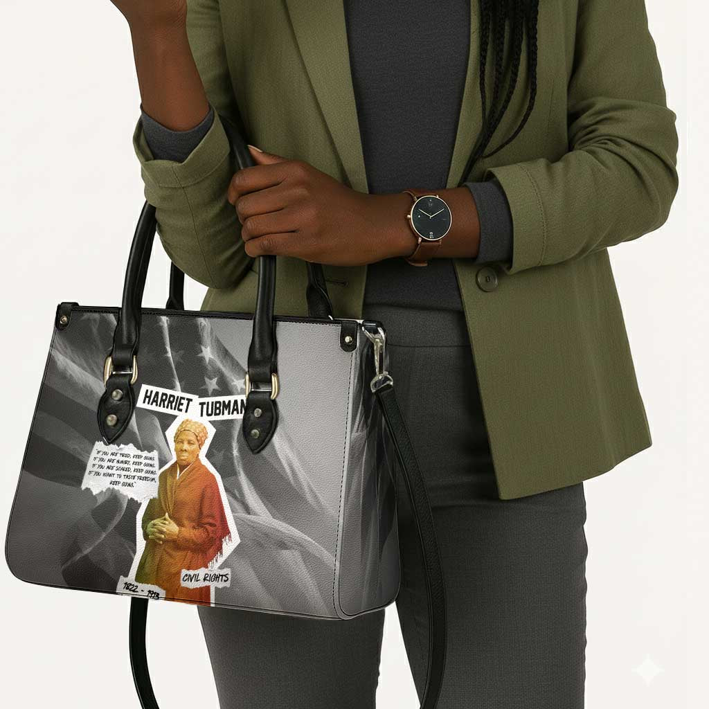 Harriet Tubman Leather Bag American Flag Background Civil Rights Quote Keep Going Tribute Design - African Pride