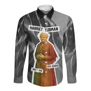 Harriet Tubman Long Sleeve Button Shirt American Flag Background Civil Rights Quote Keep Going Tribute Design - African Pride