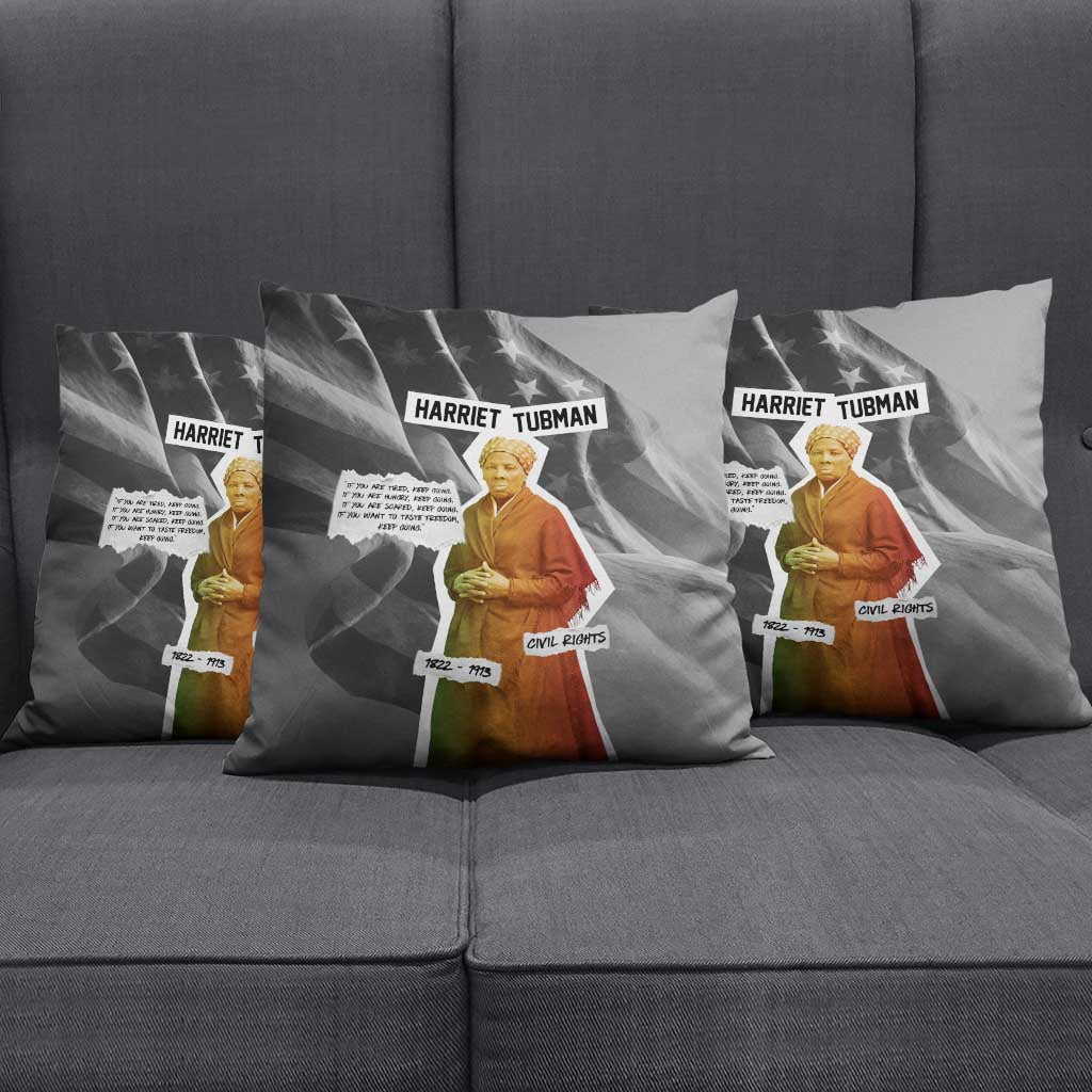 Harriet Tubman Pillow Cover American Flag Background Civil Rights Quote Keep Going Tribute Design - African Pride