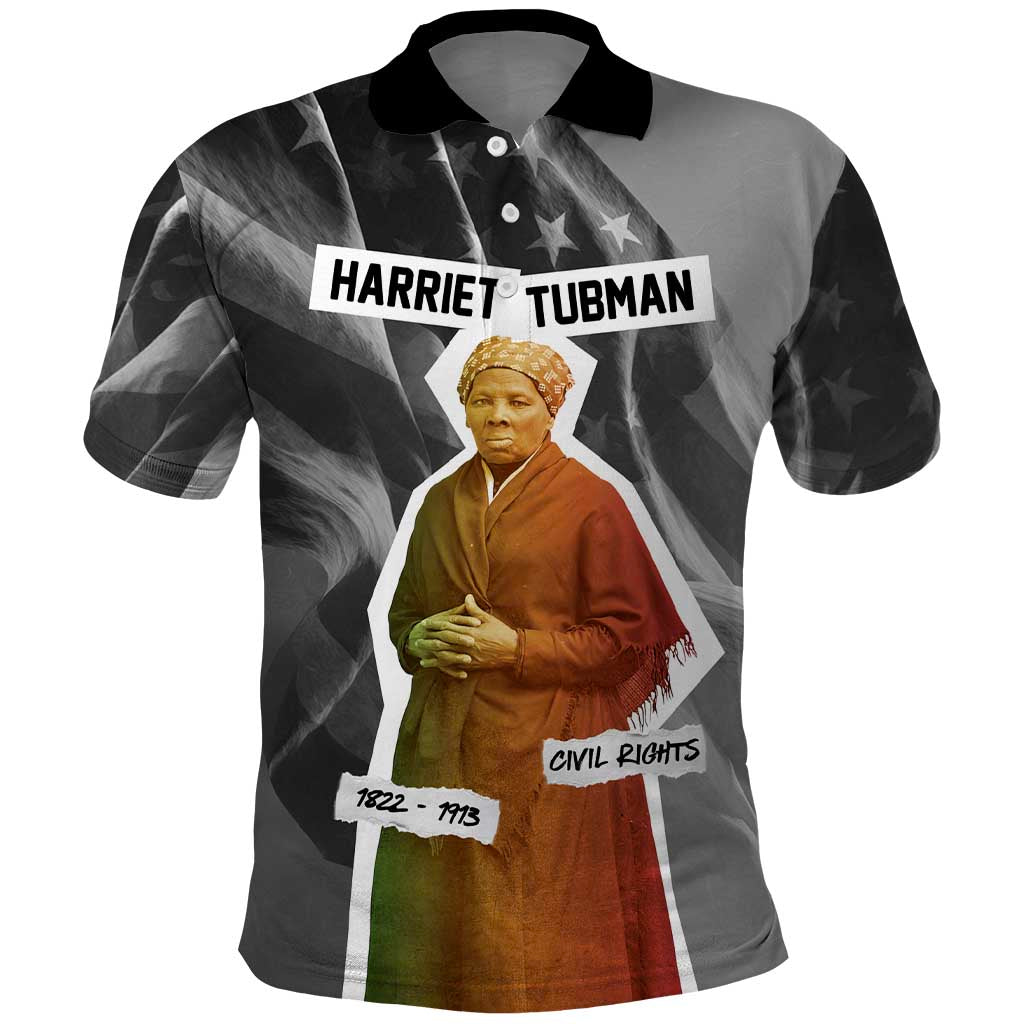 Harriet Tubman Polo Shirt American Flag Background Civil Rights Quote Keep Going Tribute Design TS04