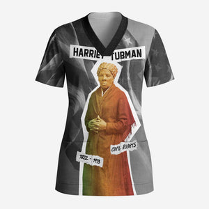 Harriet Tubman Scrub Top American Flag Background Civil Rights Quote Keep Going Tribute Design - African Pride