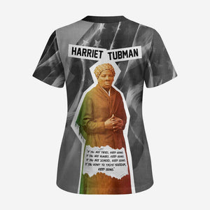 Harriet Tubman Scrub Top American Flag Background Civil Rights Quote Keep Going Tribute Design - African Pride
