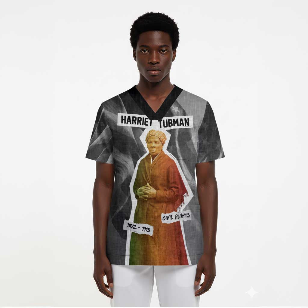 Harriet Tubman Scrub Top American Flag Background Civil Rights Quote Keep Going Tribute Design - African Pride