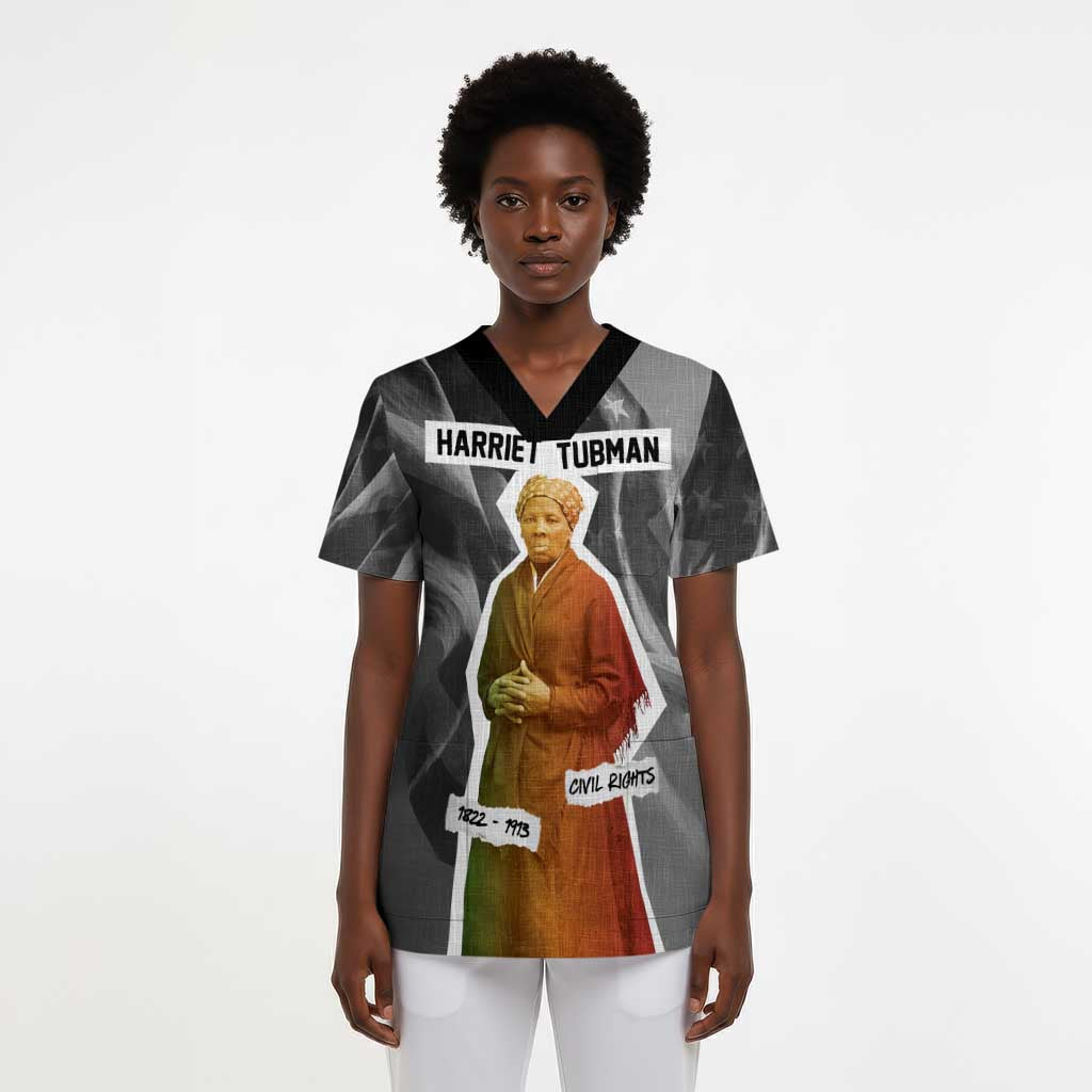 Harriet Tubman Scrub Top American Flag Background Civil Rights Quote Keep Going Tribute Design - African Pride