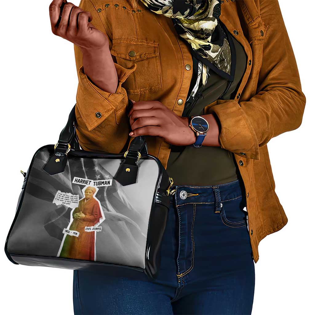 Harriet Tubman Shoulder Handbag American Flag Background Civil Rights Quote Keep Going Tribute Design - African Pride
