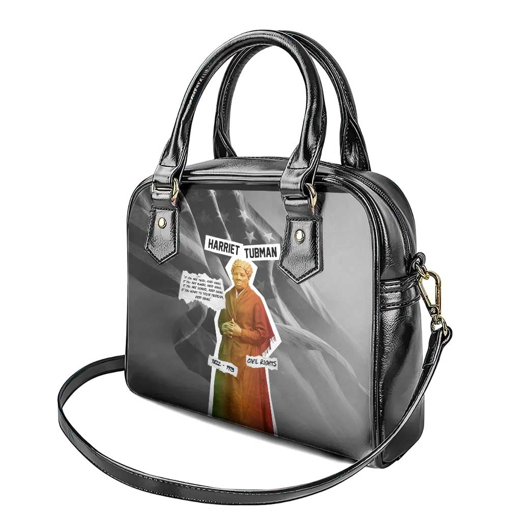 Harriet Tubman Shoulder Handbag American Flag Background Civil Rights Quote Keep Going Tribute Design - African Pride