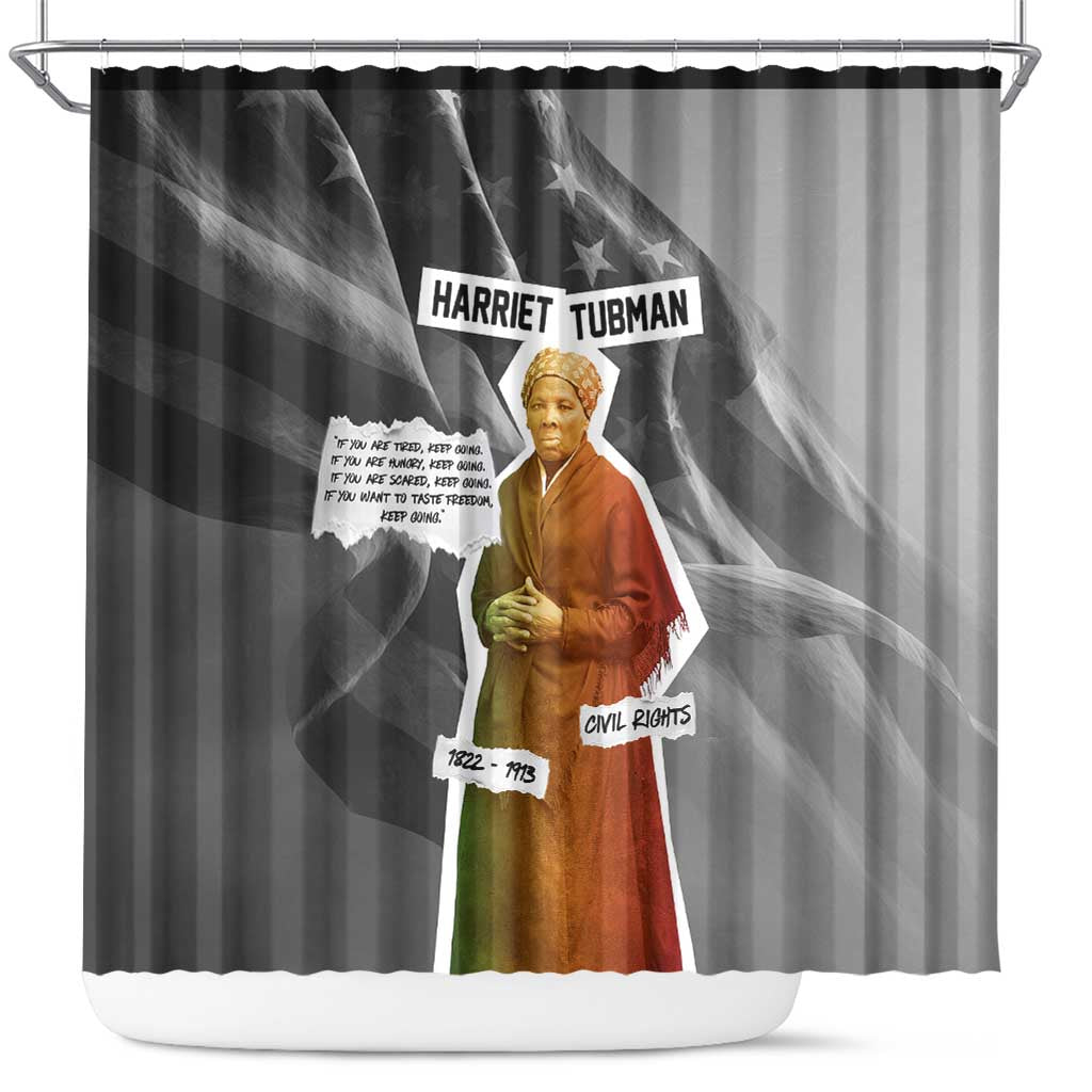 Harriet Tubman Shower Curtain American Flag Background Civil Rights Quote Keep Going Tribute Design - African Pride