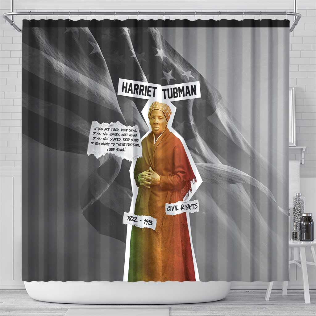 Harriet Tubman Shower Curtain American Flag Background Civil Rights Quote Keep Going Tribute Design - African Pride