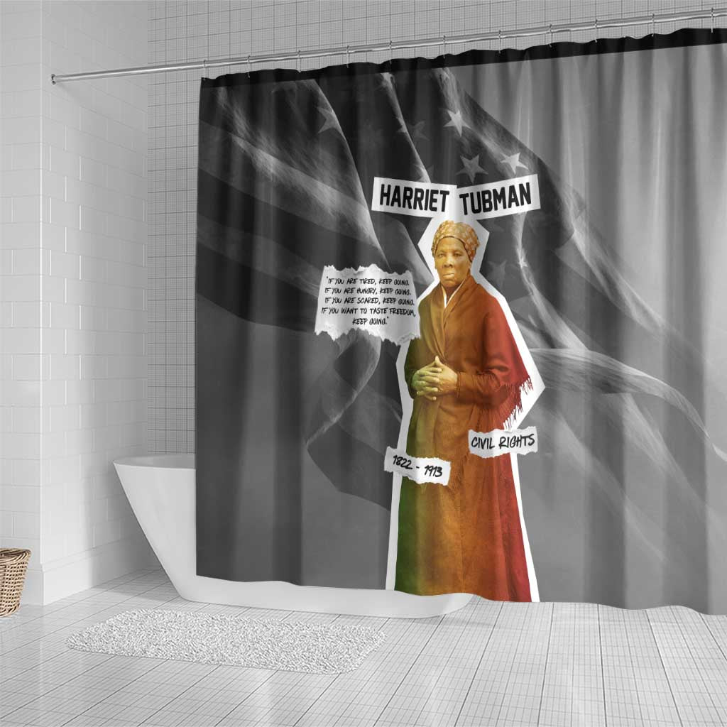 Harriet Tubman Shower Curtain American Flag Background Civil Rights Quote Keep Going Tribute Design - African Pride
