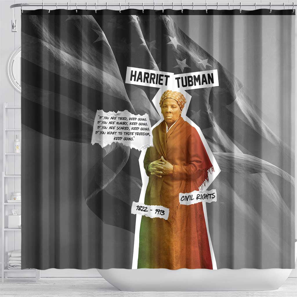 Harriet Tubman Shower Curtain American Flag Background Civil Rights Quote Keep Going Tribute Design - African Pride