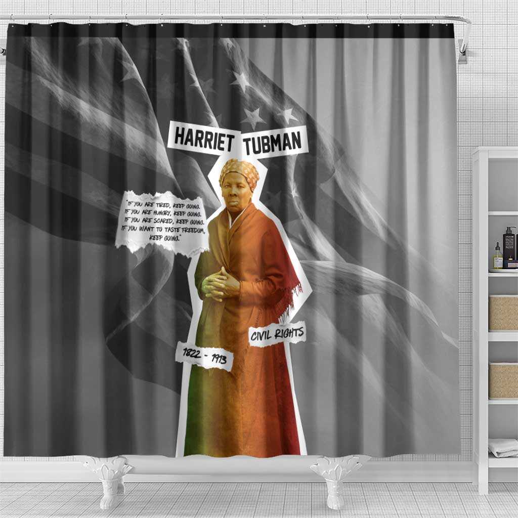 Harriet Tubman Shower Curtain American Flag Background Civil Rights Quote Keep Going Tribute Design - African Pride