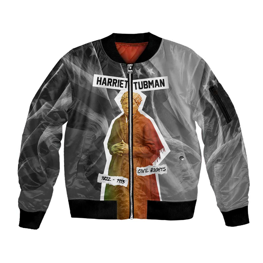 Harriet Tubman Sleeve Zip Bomber Jacket American Flag Background Civil Rights Quote Keep Going Tribute Design - African Pride
