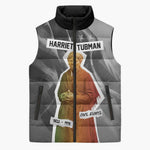 Harriet Tubman Sleeveless Puffer Jacket American Flag Background Civil Rights Quote Keep Going Tribute Design - African Pride