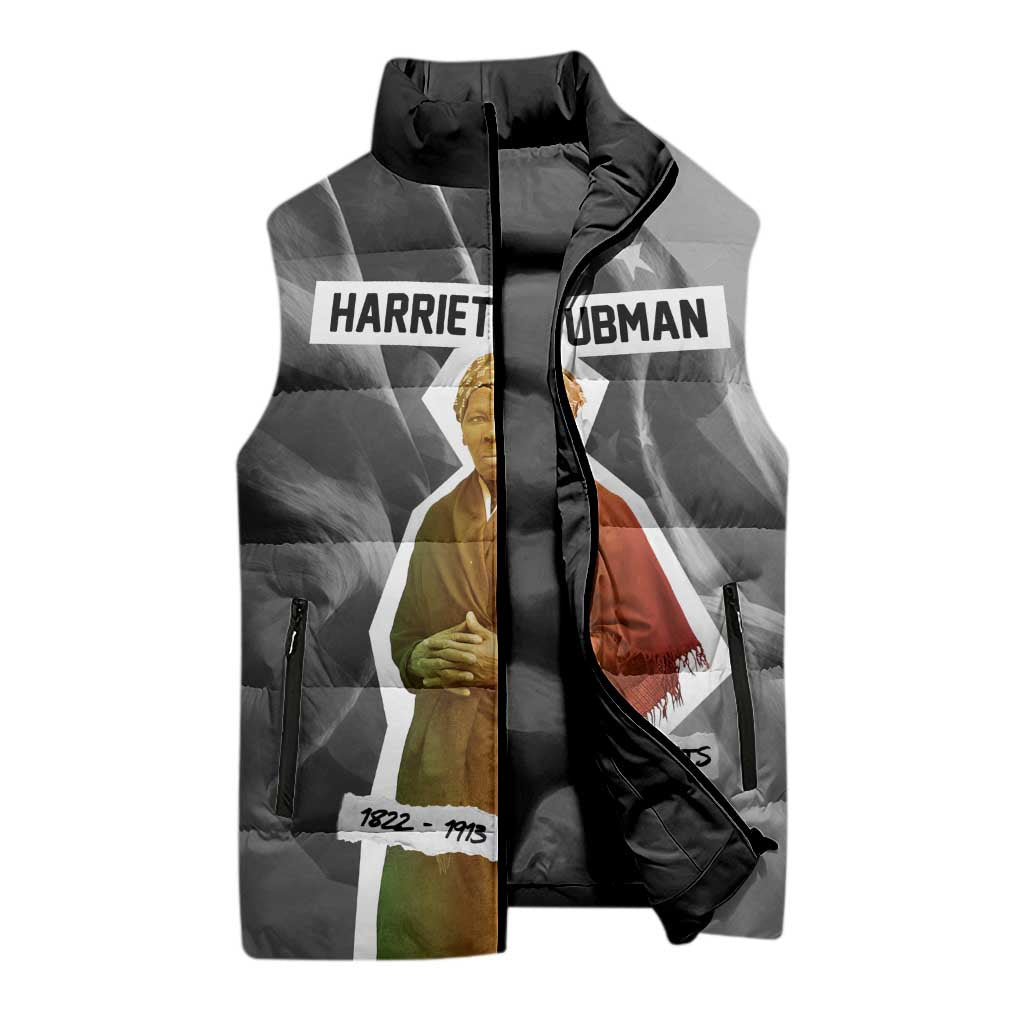 Harriet Tubman Sleeveless Puffer Jacket American Flag Background Civil Rights Quote Keep Going Tribute Design - African Pride