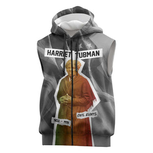 Harriet Tubman Sleeveless Zip Hoodie American Flag Background Civil Rights Quote Keep Going Tribute Design - African Pride