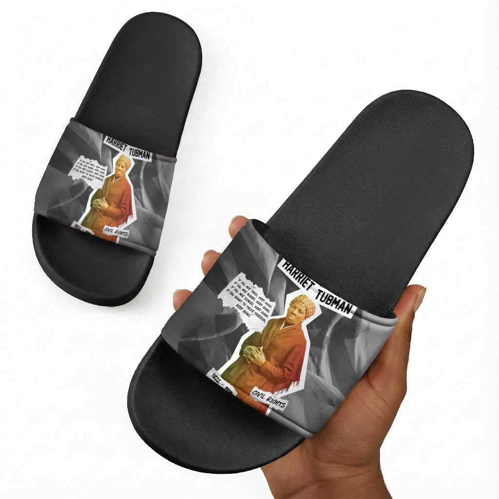 Harriet Tubman Slide Sandals American Flag Background Civil Rights Quote Keep Going Tribute Design - African Pride