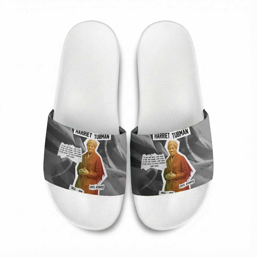 Harriet Tubman Slide Sandals American Flag Background Civil Rights Quote Keep Going Tribute Design - African Pride
