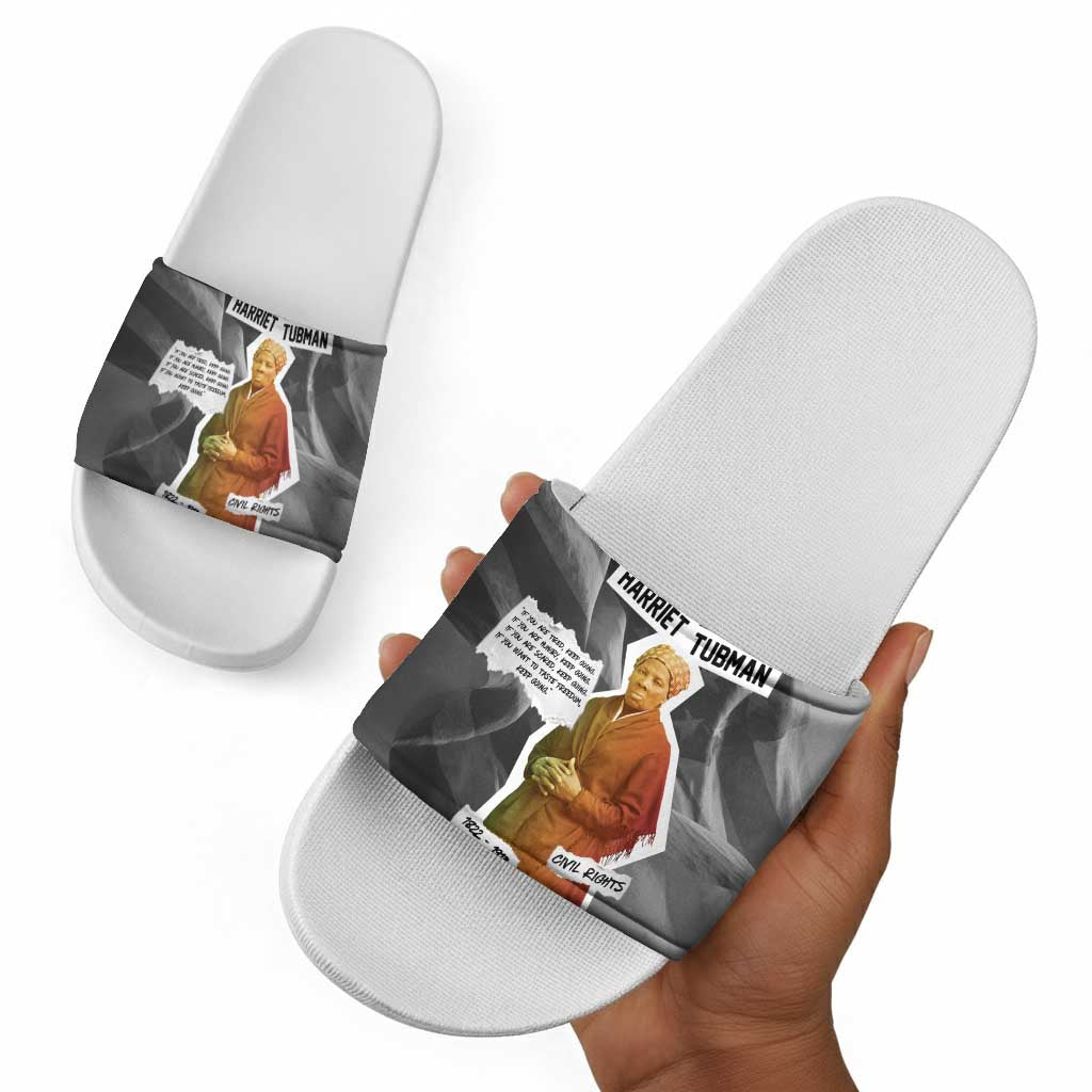 Harriet Tubman Slide Sandals American Flag Background Civil Rights Quote Keep Going Tribute Design - African Pride