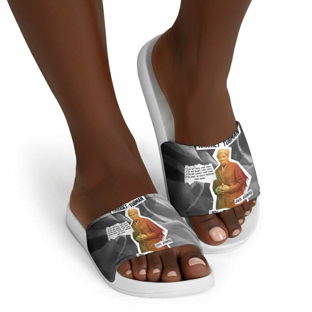Harriet Tubman Slide Sandals American Flag Background Civil Rights Quote Keep Going Tribute Design - African Pride