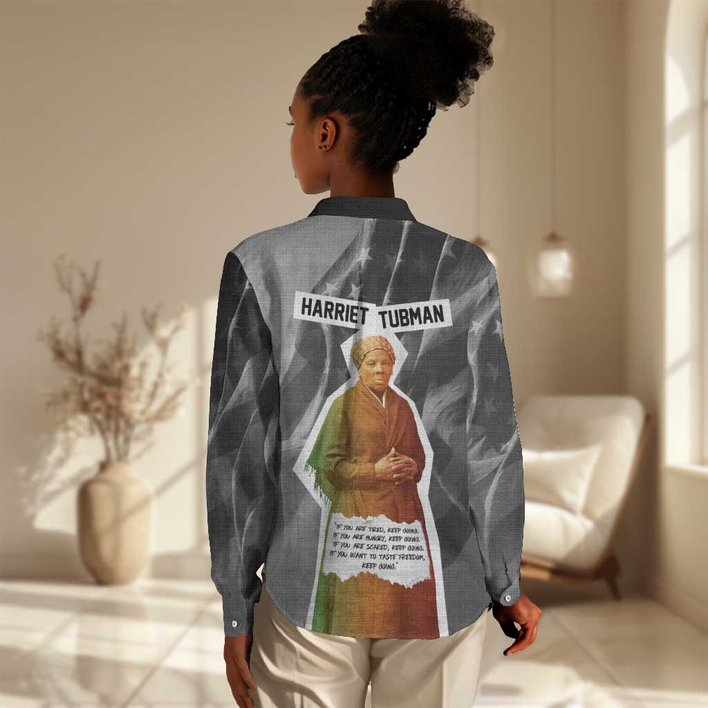 Harriet Tubman Women Casual Shirt American Flag Background Civil Rights Quote Keep Going Tribute Design - African Pride