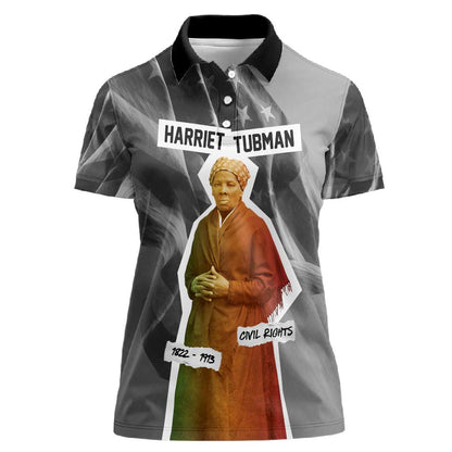 Harriet Tubman Women Polo Shirt American Flag Background Civil Rights Quote Keep Going Tribute Design TS04