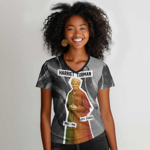 Harriet Tubman Women V-Neck T-Shirt American Flag Background Civil Rights Quote Keep Going Tribute Design TS04