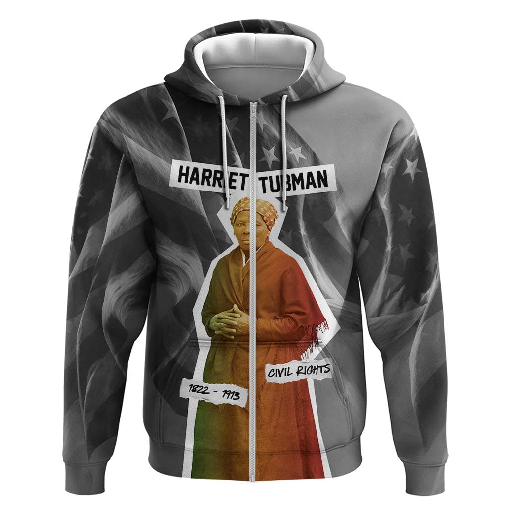 Harriet Tubman Zip Hoodie American Flag Background Civil Rights Quote Keep Going Tribute Design - African Pride