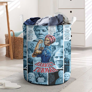 Harriet Tubman Laundry Basket Newspaper Collage Design We Out Quote Strong Woman Tribute Underground Railroad Legacy - African Pride